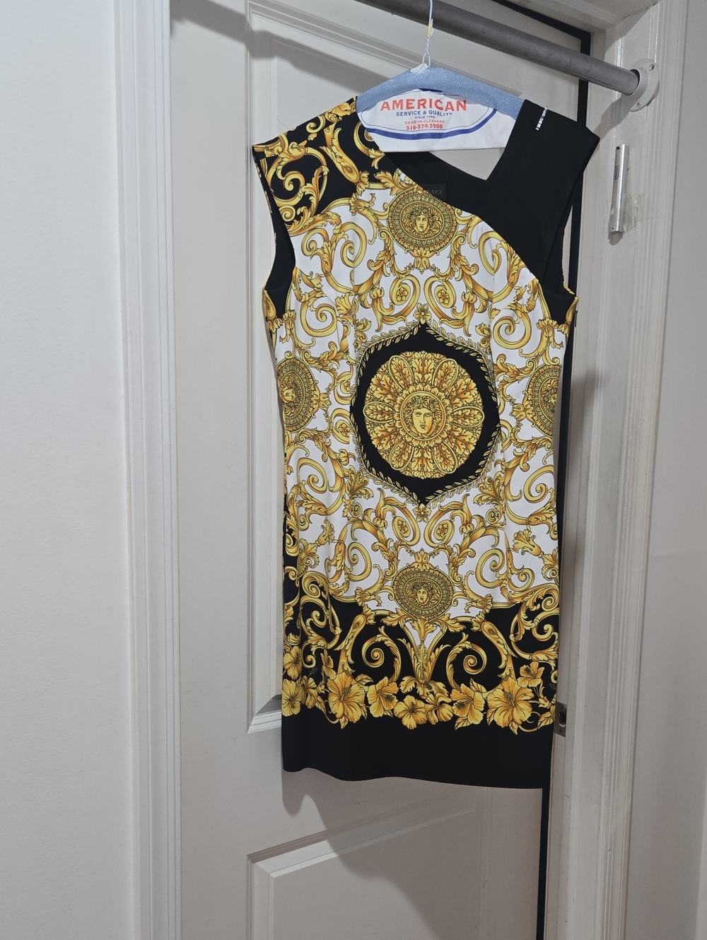 Versace Black, White & Gold Baroque Mini Dress